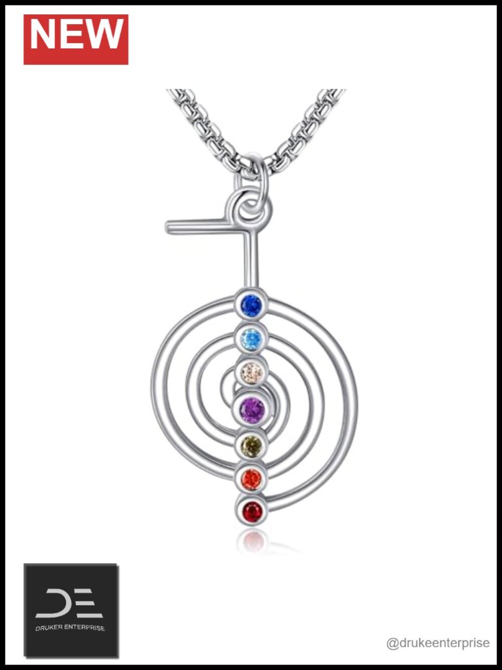 Sterling Silver Chakra Necklace Reiki Symbols Pendant 22-24" Healing Jewelry